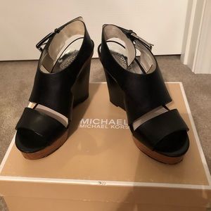 Michael Kors black leather wedges
